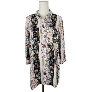 KC Khakis & Co Button-Up Tunic Dress Medium Floral Stripe Cottagecore